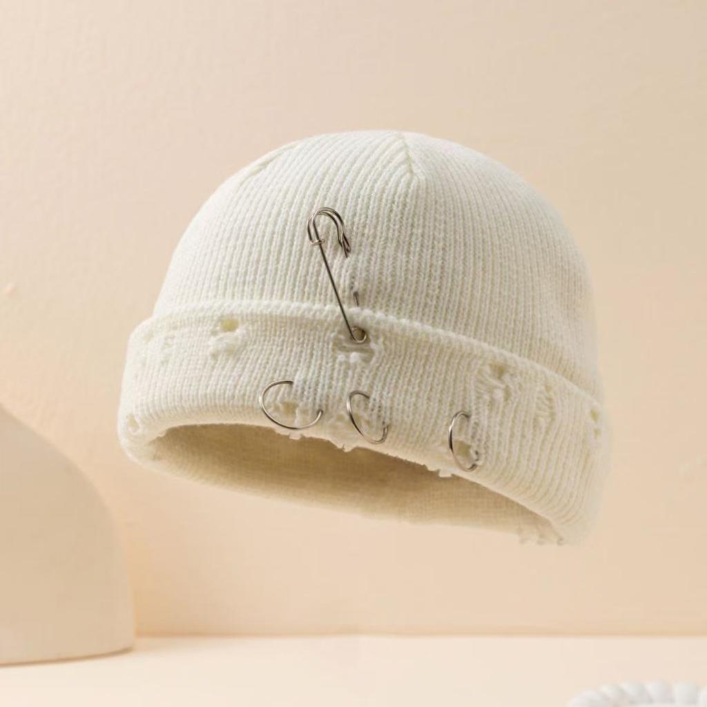 European and American Fashion Hole Knitted Wool Hat Autumn and Winter Retro Big Head Circumference Dome Cold Hat Men's and Women's Ear Protec
