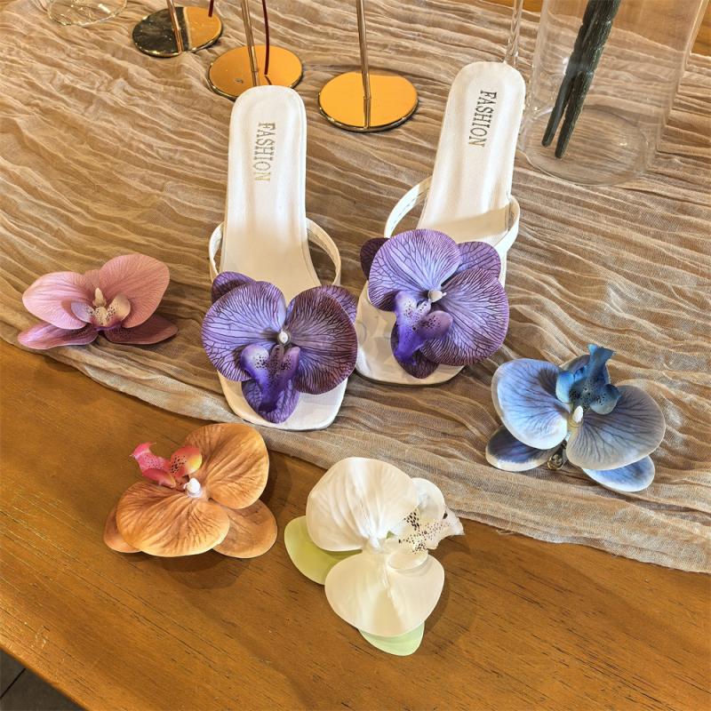 1Pair Sandals Decorations Flower Shoe Accessories Vacation Style Removable Butterfly Orchid Shoes Charms Diy Shoe Buckle