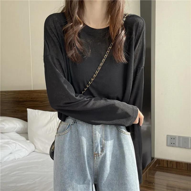 

Женская летняя блузка с длинным рукавом большого размера, тонкая, однотонная, простой солнцезащитный топ S