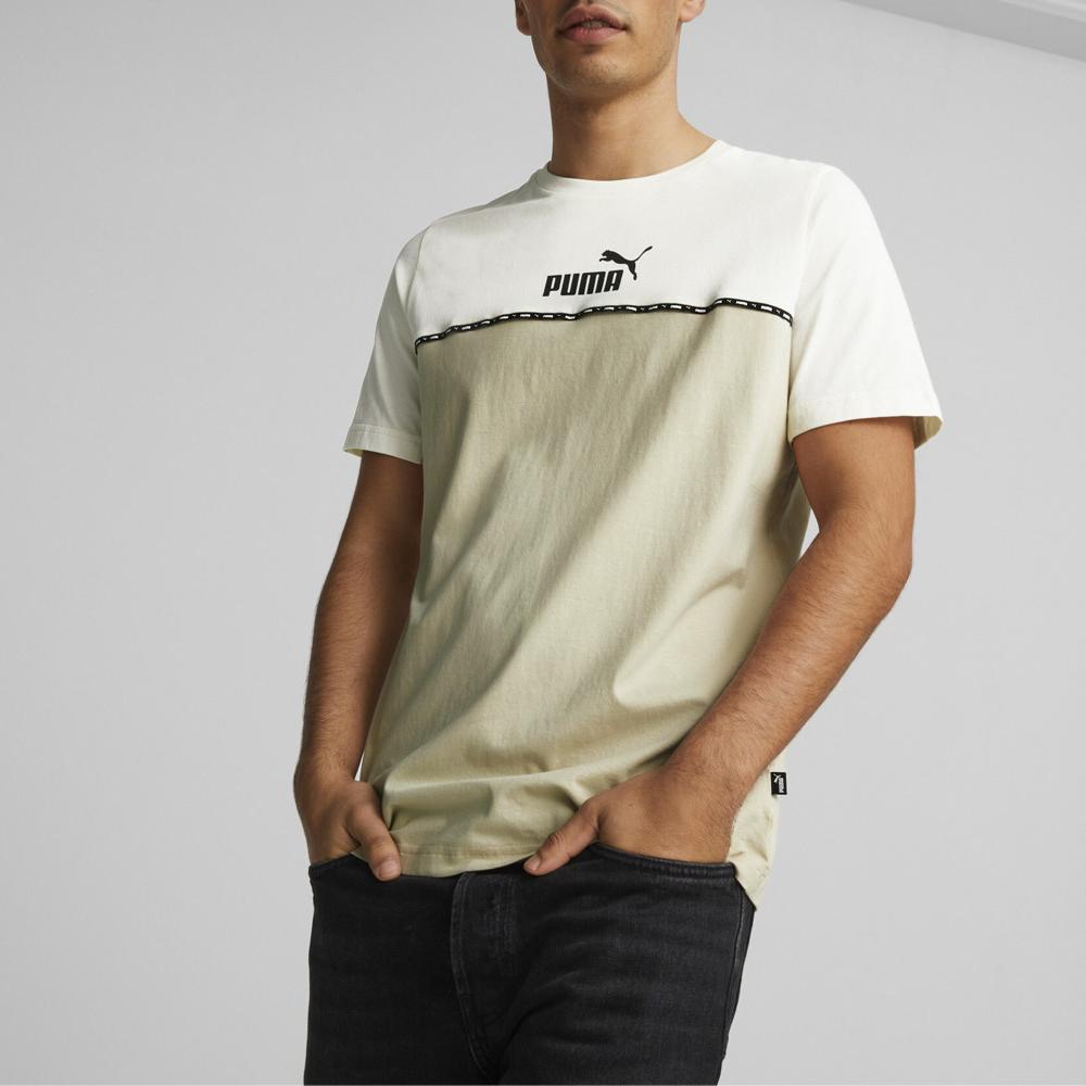Puma Logo Casual Round Neck Pullover Breathable Patchwork Short Sleeve T-Shirt Men T-Shirt Oatmeal 673341-88
