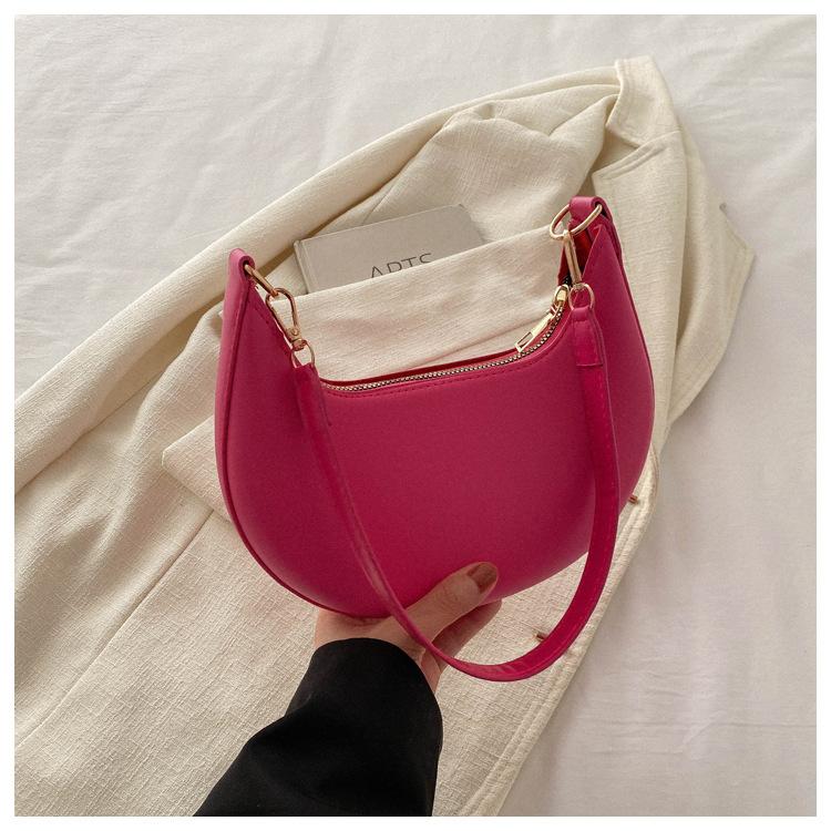 Trendige Minimalistische Rundnaht-Achseltasche aus Kunstleder Damen Hochwertige Einzel-Schulter-Handtasche