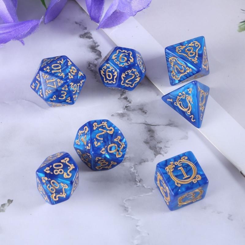 7Pcs Dragon Pattern Acrylic Polyhedral Dices Replacement Role Playing Game Dices Tabletop Game Accessories Enduring