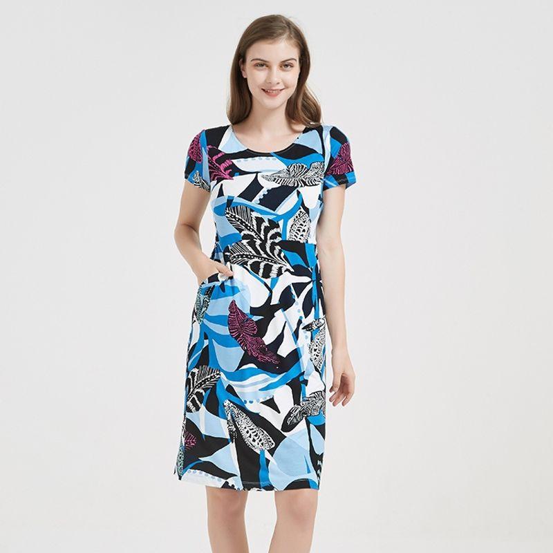 

Cotton Elastic European and American-Style Slim Looking Skin Color Short-Sleeved Dress Indigo white red black Contrast Color S