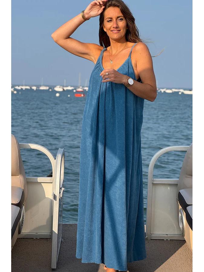 European Seaside Holiday Backless Spaghetti Strap Women's Summer V-Neck Maxi Dress