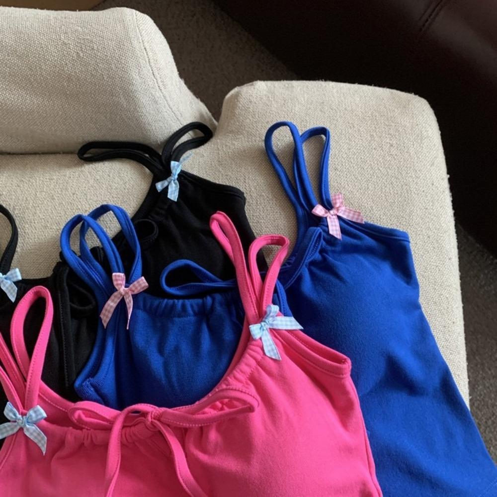 Chest Pad Tank Top Halter Crop Tops Women Summer Bow Camis Backless Camisole Fashion Tube Lady Sleeveless Cropped Vest
