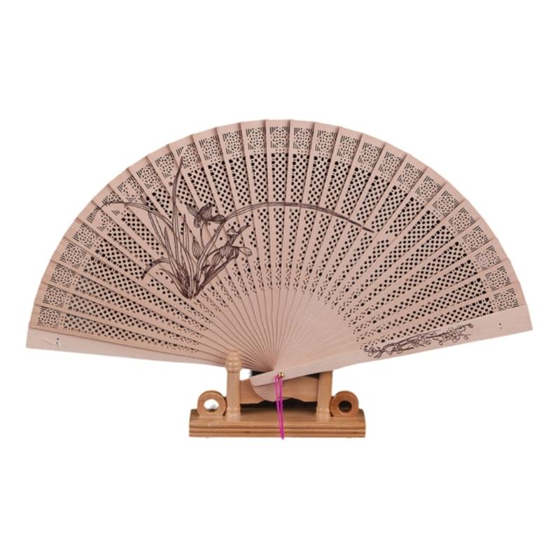 Exquisites Chinese Culture Handheld Fan Decorative Wood Handheld Folding Fan with Detailed Carving for Gift and Decors