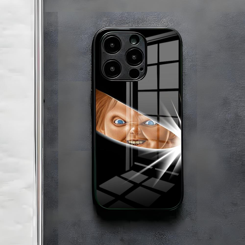 

Chucky Doll Horror Movie Phone Case For IPhone 17 Air 16 E Pro Max 15 14 13 Mini 12 Pro 11 Max Plus Black Glass Cover iPhone17 Air