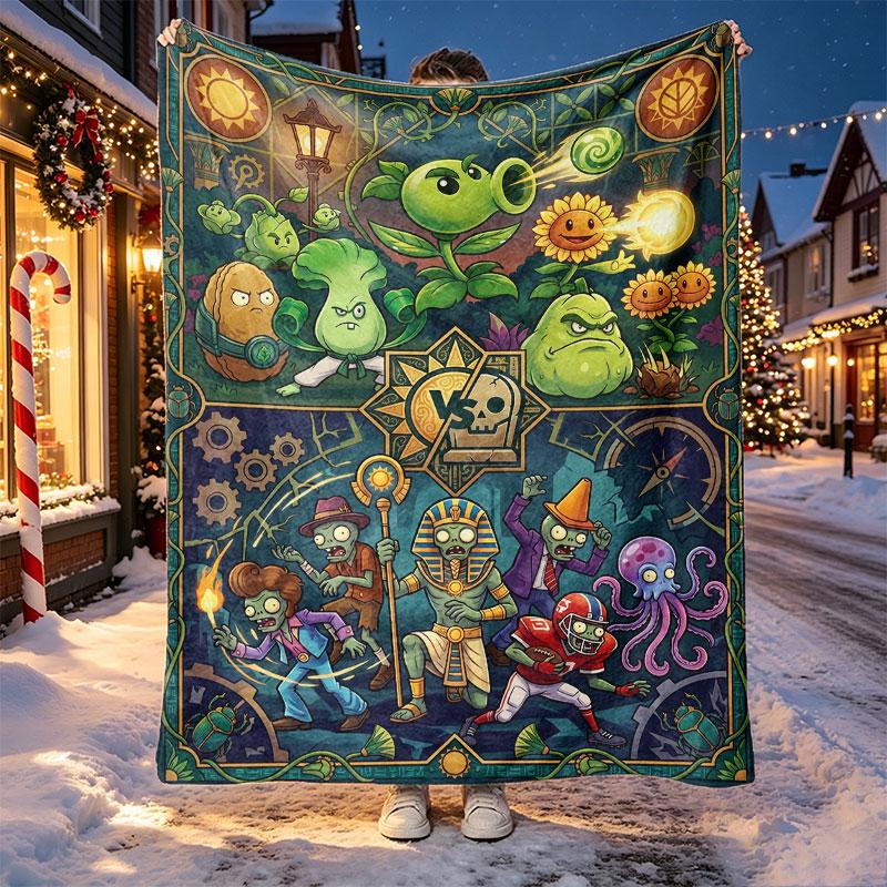 Plants VS Zombies Pattern Blanket for Home Decoration, Bed, Sofa, Car Travel, Camping, Suitable for All Seasons, Birthday Christmas Gift