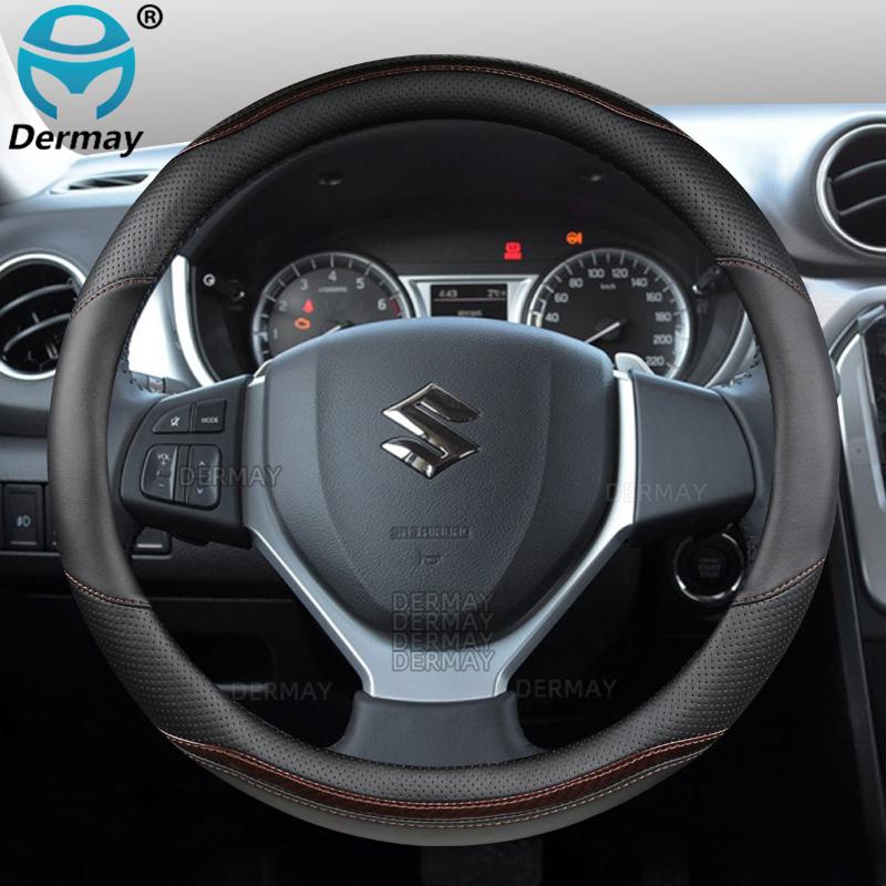 For Suzuki Vitara Grand Vitara DERMAY Car Steering Wheel Cover Microfiber Leather + Carbon Fiber Auto Accessories