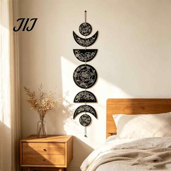 Artistic Wood Moon Phase Decor Boho Wall Decoration, Phases Art, Minimalist Star Wooden Art Gothic Witchy Door Pediment Pediments Hanging Sign