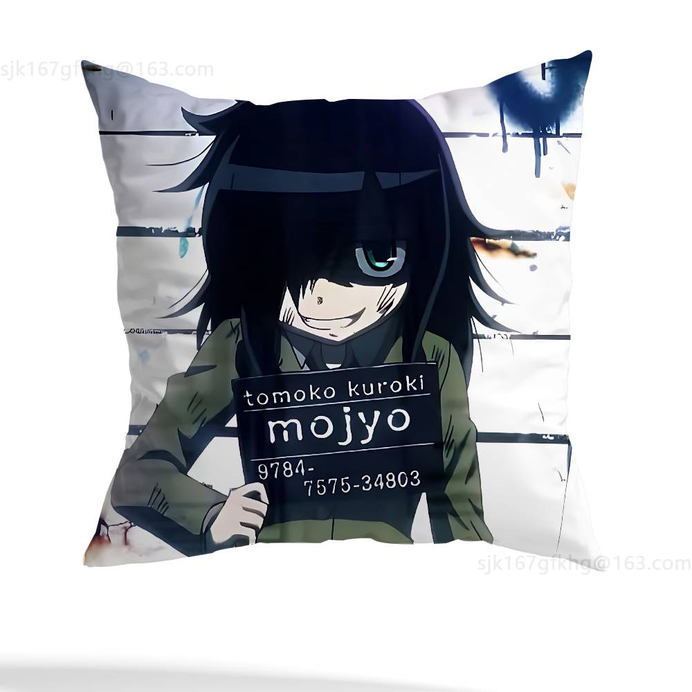 Anime Kuroki Tomoko  Pillow Case Square Double-Sided Printing Short Plush Sofa Cushion Cover Bedroom Bedside Pillow