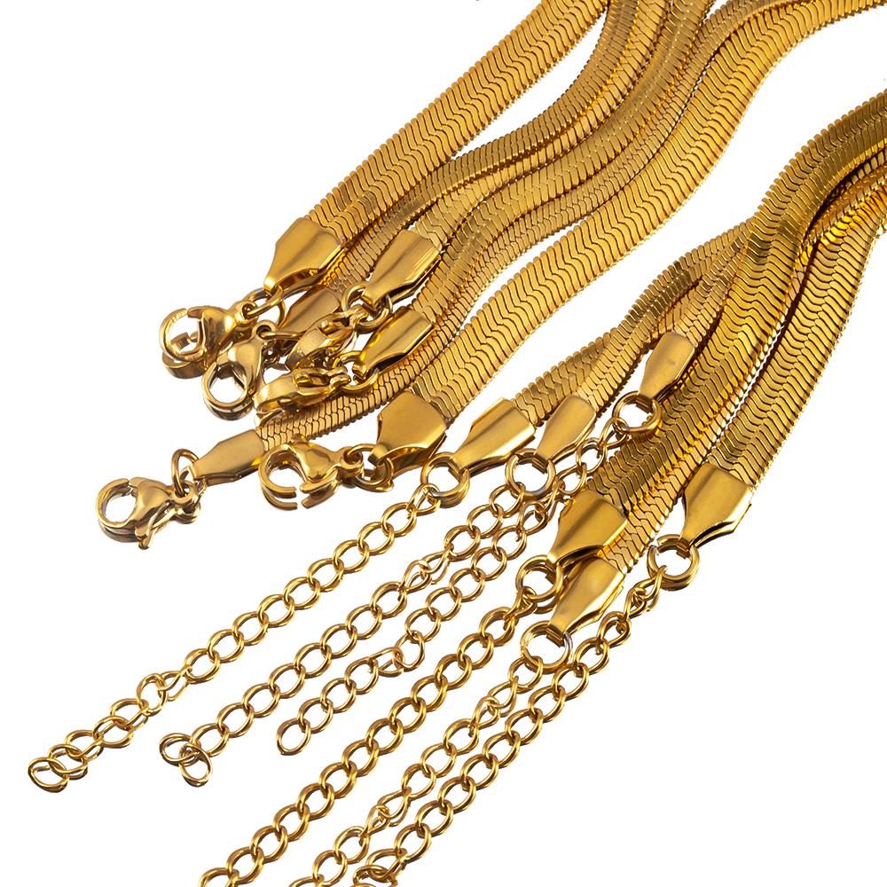 5pcs Stainless Steel Flat Snake Chain with Clasp Extended Chains 3-6mm DIY Men Necklace Jewelry Making Findings Accessor No Fade