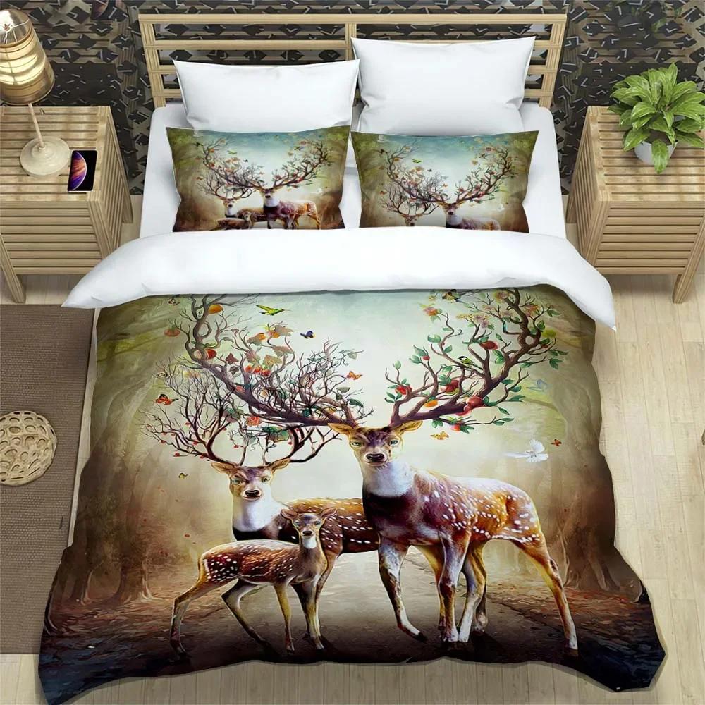 Deer fashion cartoon 3D printed bedding Queen bedding set  Customized King size bedding set Soft and comfortable