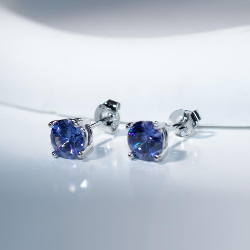 Violet Tanzanite náušnice Sliver Jedinečné kulaté náušnice pro ženy