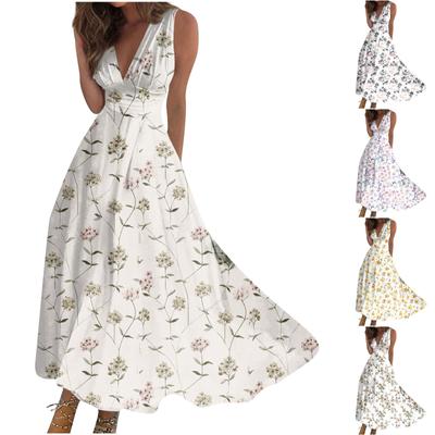Women's Long Dress Maxi Dress Casual Dress Summer Casual Sleeveless V Neck Boho Waist Retraction Printed Dress
