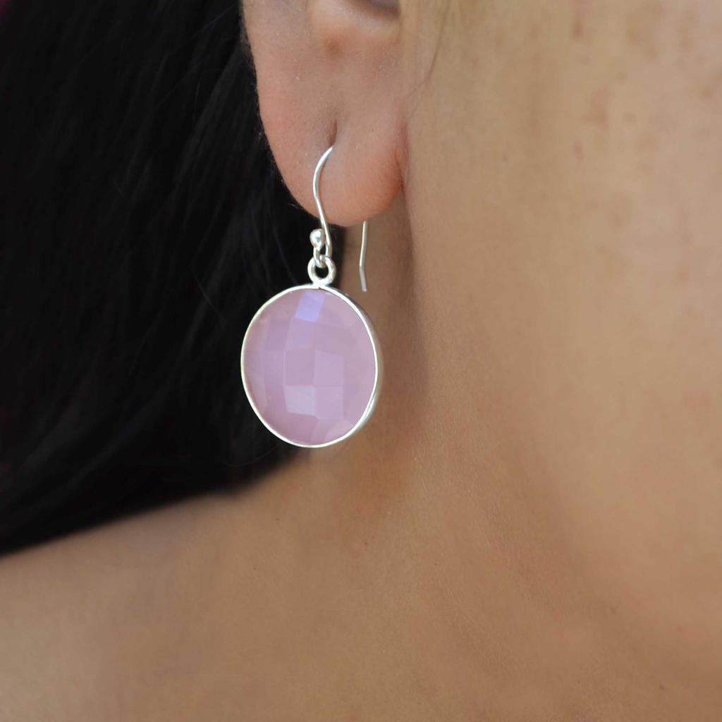 Rosenquarz 925 Sterling Silber Tropfen Ohrringe, Edelstein handgemachte Ohrhänger