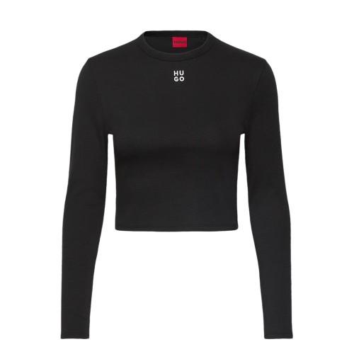 Hugo Womens/Ladies Stacked Logo Slim Long-Sleeved Crop Top