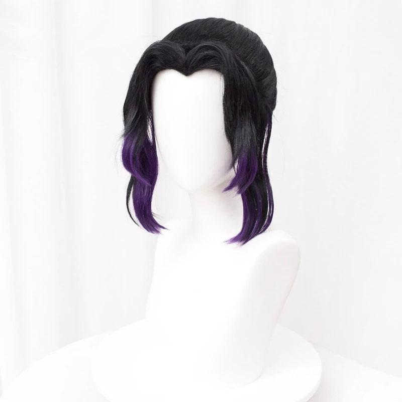Kochou Shinobu Cosplay Wig Black Purple Heat Resistant Synthetic Hair Anime Wigs + Wig Cap