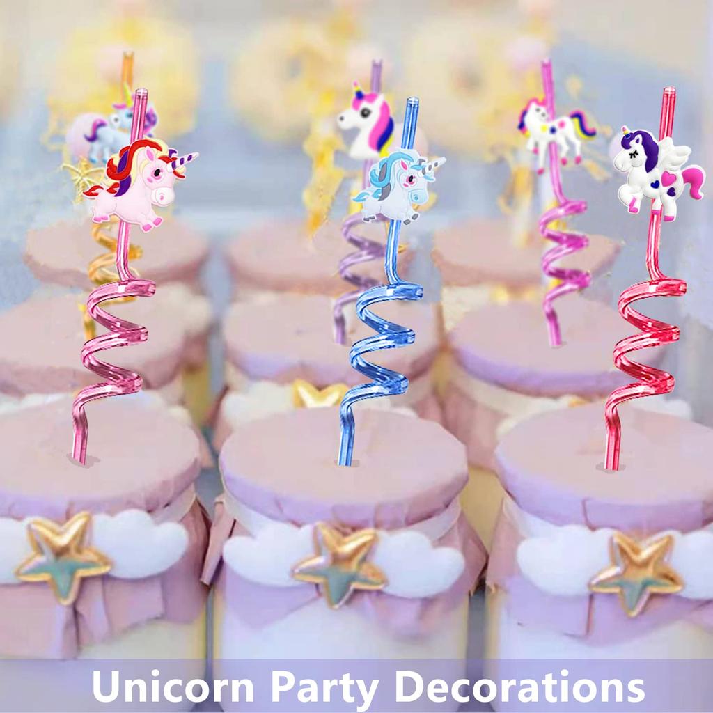 8pcs Cute Unicorn Rainbow Straws Reusable Plastic Straws Girl Birthday Party Supplies Unicorn Party Favors