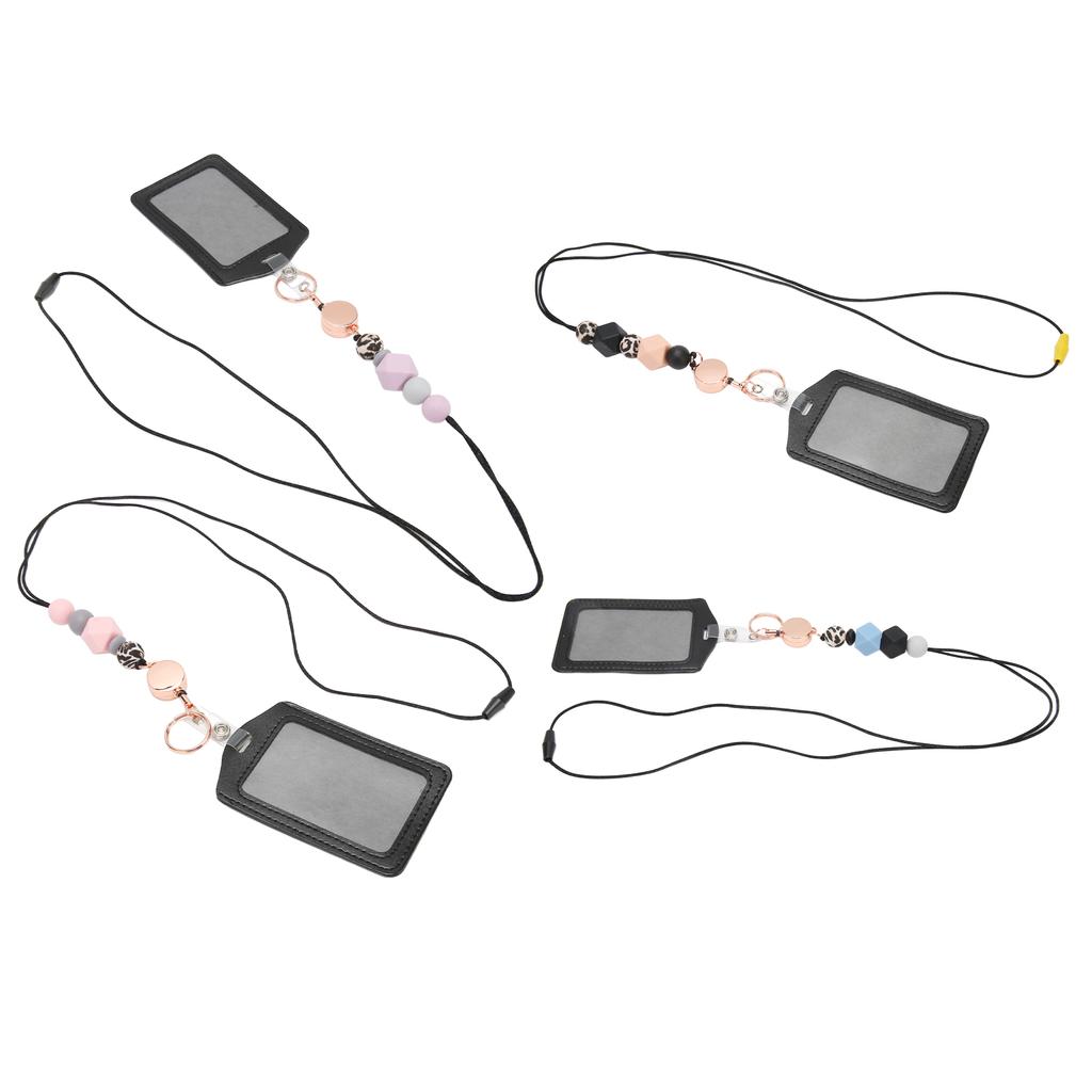 Silicone Retractable Beaded Lanyard with Transparent ID Holder Multi Purpose Badge Holder for Studen