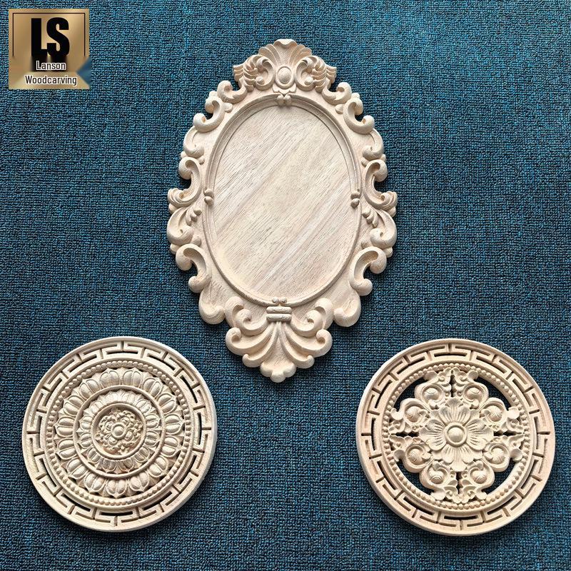 European Style Solid Wood Oval Relief Carved Decorative Flower Plate Y28 Style 20*20cm (86g)