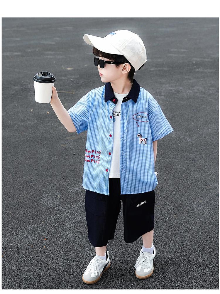 Boys' Shirt Set Summer Thin Edition 2026 New Handsome and Fashionable Baby Summer Clothes Children's Short Sleeve Two Piece Set