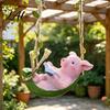 Resin Pig Sculpture Hanging Figurine Cute Piggy Lying In Hammock Reading Sun-resistant Decor Book Ornament Waterproof Animal for Indoor Outdoor