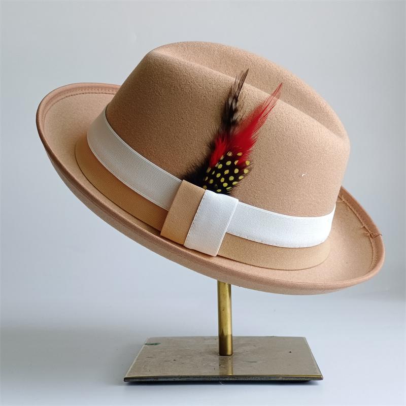 Rote Hamburger-Mütze Retro Herren-Frühlingshut Unisex Herren Neuheiten Damen Gebogener Schirm Breiter Schirm Fedora-Hut Sombrero Hombre 55 -58cm brown