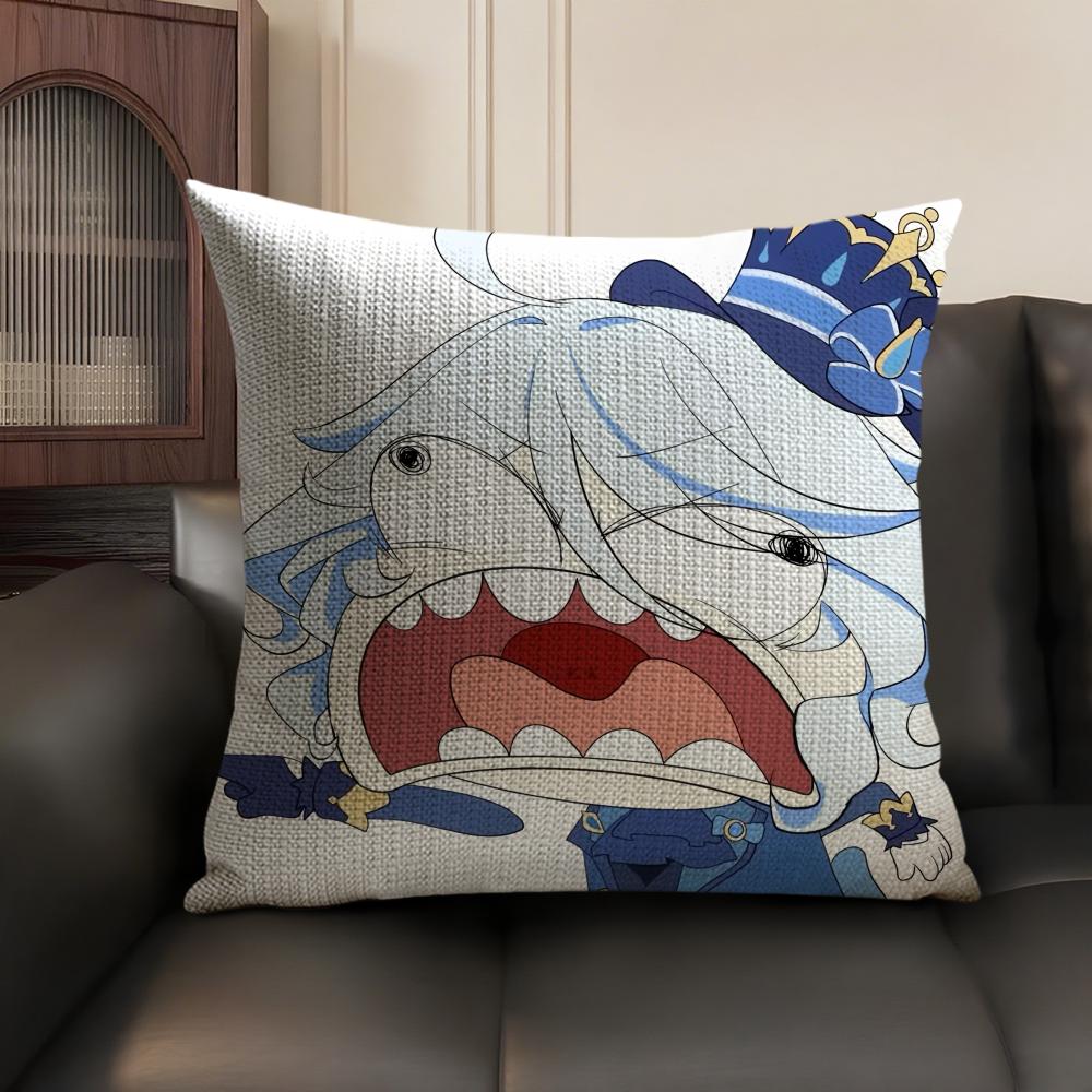 Furina Cute Genshin Impact Cushion Cover Natural Linen Organic Fabric Double-Sided Printing Sofa Home Decor Gift Pillow Case