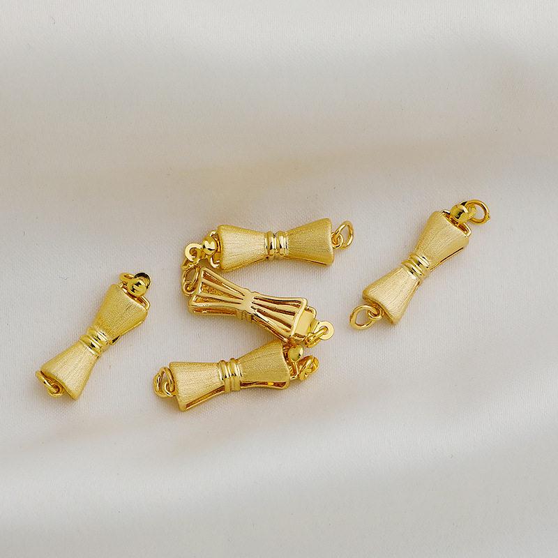 18K Gold Plated Brushed Bow Tie Lapel Pin with Single Row Necklace Clasp and Pearl End - DIY Jewelry Accessory