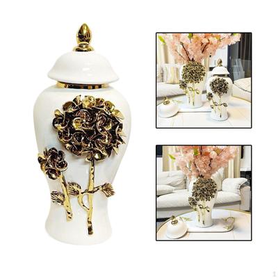 Jarrón de cerámica con forma de tarro de jengibre de porcelana, organizador de adornos artesanales, almacenamiento de té y flores