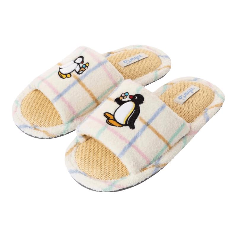 tbh Pingu Series Crayon Plaid Open-Toe Slippers EU 36-37