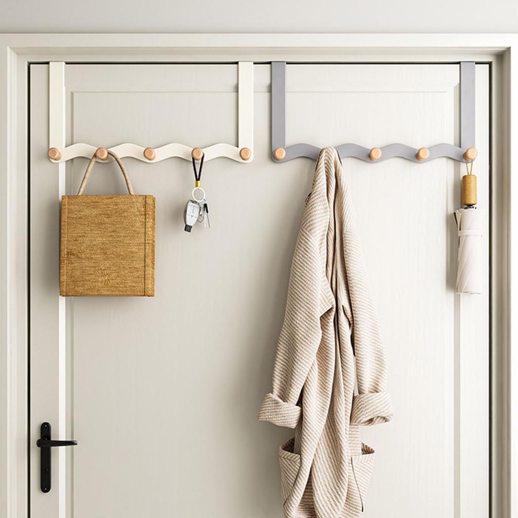 Vertical Door Hooks Organizer Carbon Steel Frame Wooden Shelf For Hanging Clothes Hats Entryway Hanger