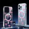 Pink Bow Magnetic iPhone 15/16/17 Pro Max Transparent Full-Coverage Case