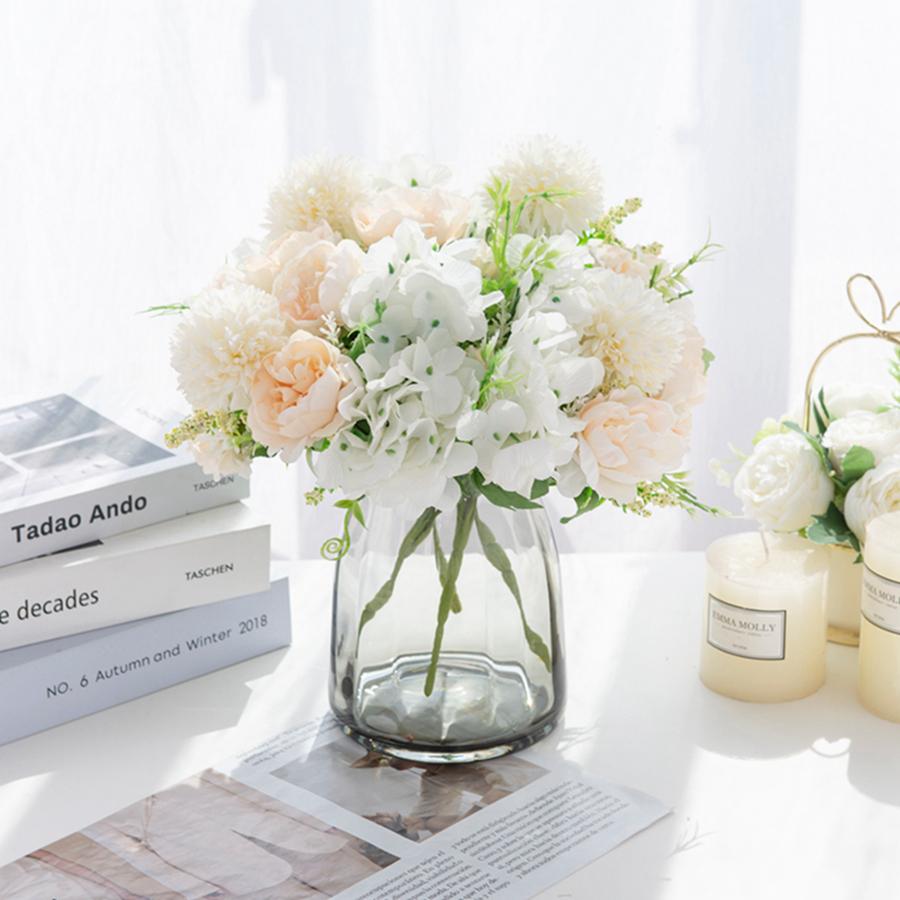 1/5PCS Artificial Flower 4 Bunches Silk Peony Hydrangea Festival Wreath Decor Vase Home Room Garden Wedding Wreath Bouquet props