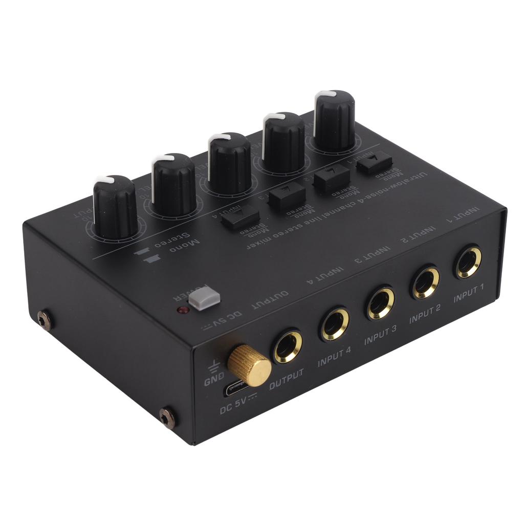 4 Channel Audio Mixer Line Mixer 4 Channel Headphone Amplifier for Home Studios Live Recording 100‑240V UK Plug