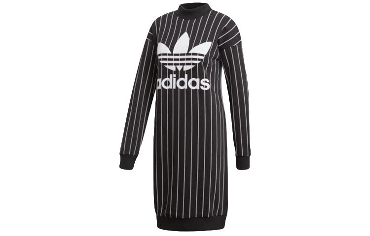 Adidas Originals Long Sleeved Dresses Women s Black Stand Collar Moderate Mid Length DY0877 32