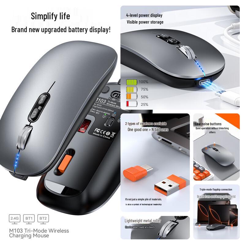OLOEY M103 Wireless Bluetooth Silent Mouse with Power Display