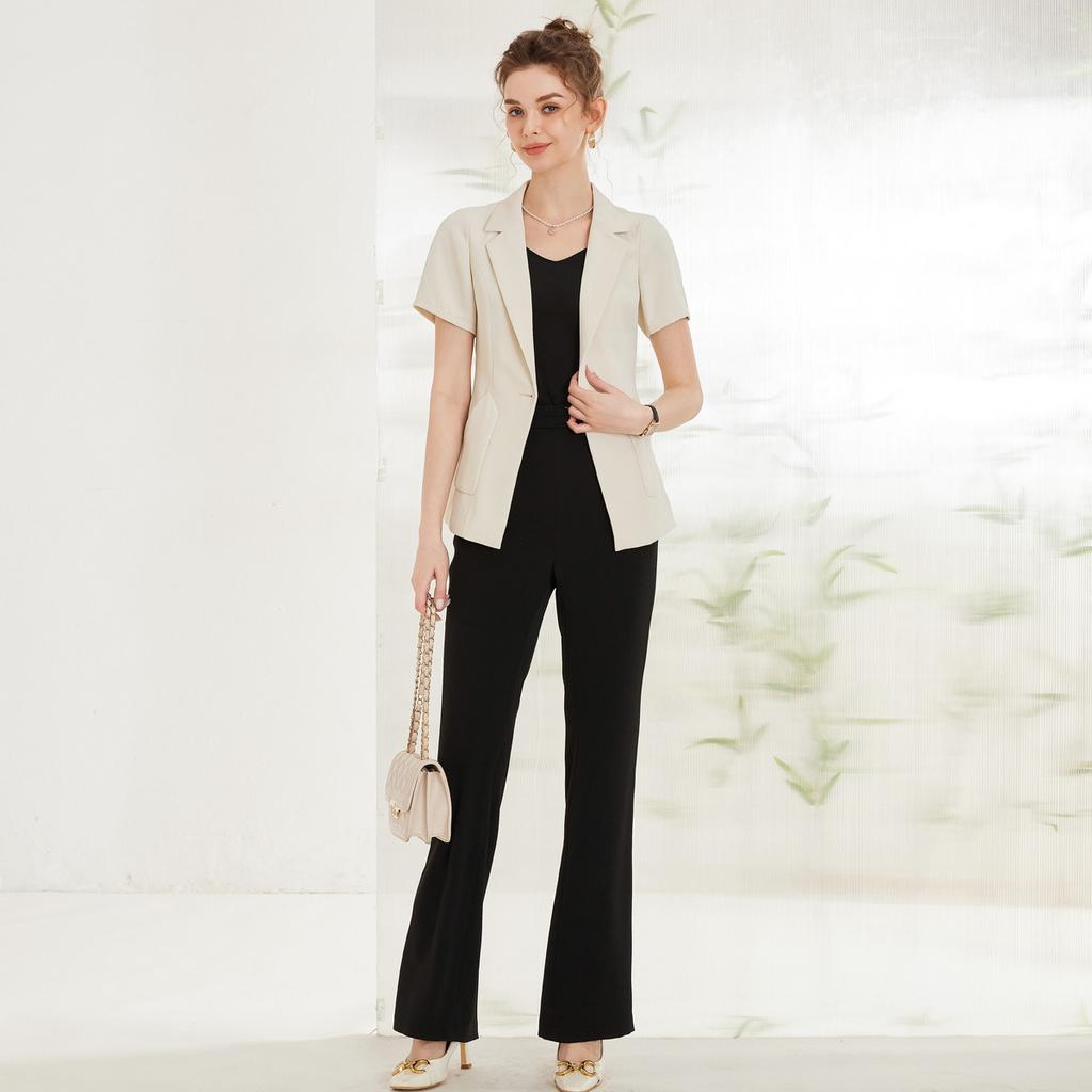 Sharp Waist Cinching One Button Fashionable Suit Jacket for Women In Summer, Versatile Commuting Flat Collar Design