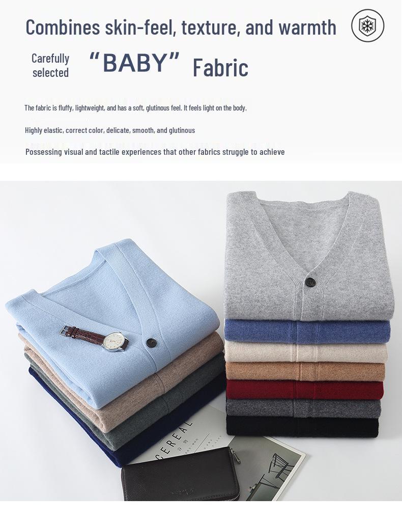 Men's V-neck Wool Cardigan: Autumn/Winter Business Casual Solid Color Long Sleeve, Warm Loose Knit Outerwear.