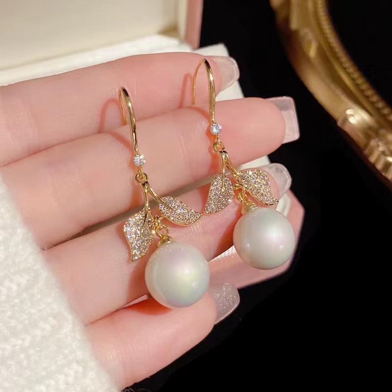 S925 Silver Needle Diamond Leaf Pearl Earrings - 2023 Trendy  Elegant Women s Design