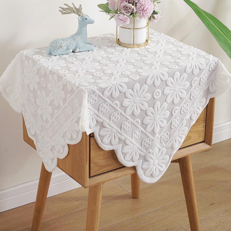 European White Lace Tablecloth Washing Machine TV Refrigerator Bedside Table Coffee Tables Dust Cover Multi-functional Festival Decorative Fabric