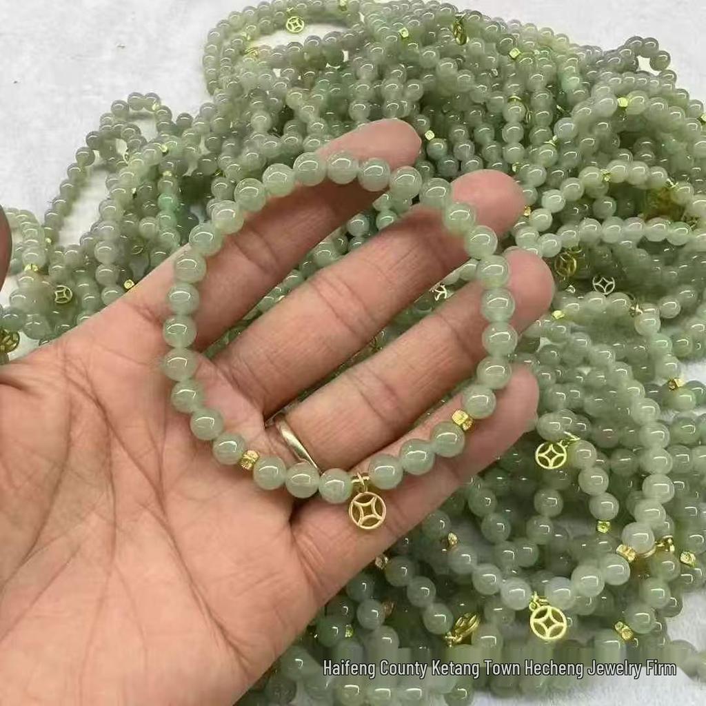 Hetian Jade Beaded Bracelet with Qinghai Material - DIY Design, Buddhist Round Beads Jewelry.