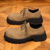 2025 autumn men's platform loafers lace-up cowhide suede leather shoes big head fashion casual platform men's shoes