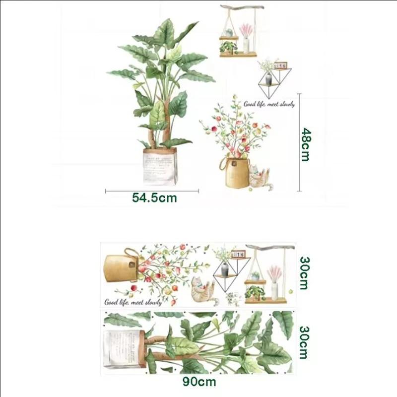 Watercolor Potted Plant Wall Stickers Living Room Bedroom Decoration Wall Decals Bedroom Home Decor Art Background