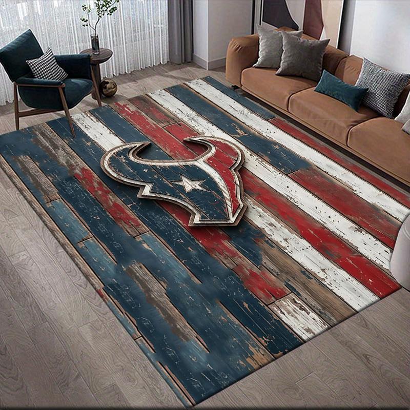 Houston Texans Flannel Pattern Square Carpet,Area Rug,Carpet Rug for Living Room Bedroom Sofa Playroom Decor,Non-slip Floor Mat