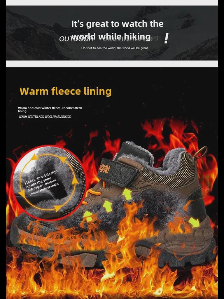 Зимние нескользящие хлопковые сапоги для мальчиков - теплые, с бархатной подкладкой, с толстой кожаной поверхностью