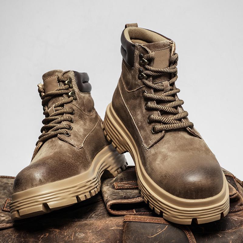 

Мужские осенне-зимние ботинки хай-топ из натуральной кожи, плюшевые уличные рабочие ботинки желтого цвета в британском стиле 43