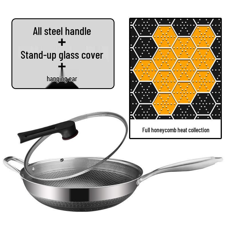 Non-Stick German Stainless Steel Wok Pan with Honeycomb Design for Induction & Gas Cookers