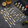 SAKURA ROSE LOVE Soup Spoons Long Handle Dessert Spoon Portable Stirring Spoon  for Kitchen Tools